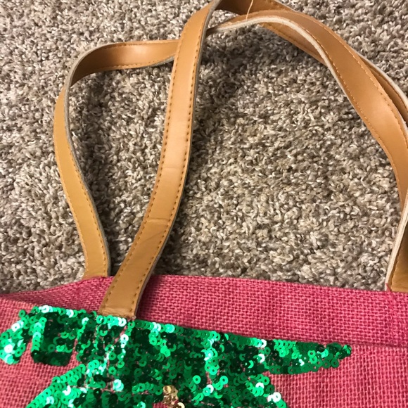 Pink palm tree 🌴 sequin beach bag - Picture 3 of 5